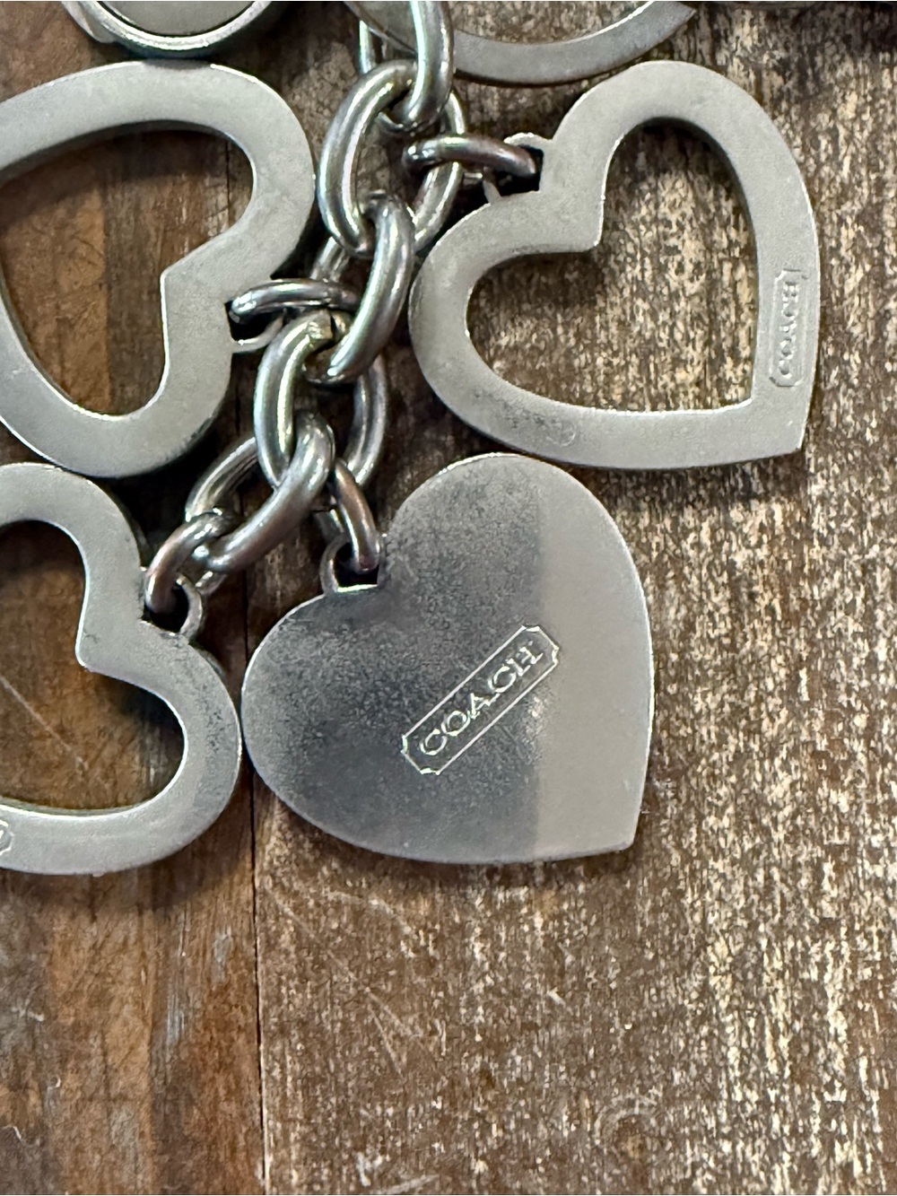 Coach Pink Heart Charm Keychain Bag Charm Rhinestone Silver Tone Multi Heart EUC - Picture 7 of 8